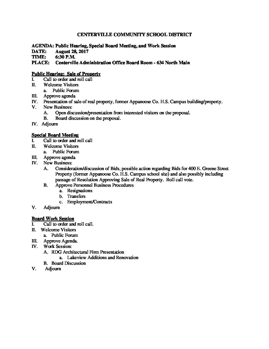 herberg eerlijk poll August 28, 2017 CCSD Board Agenda - Centerville Community School District